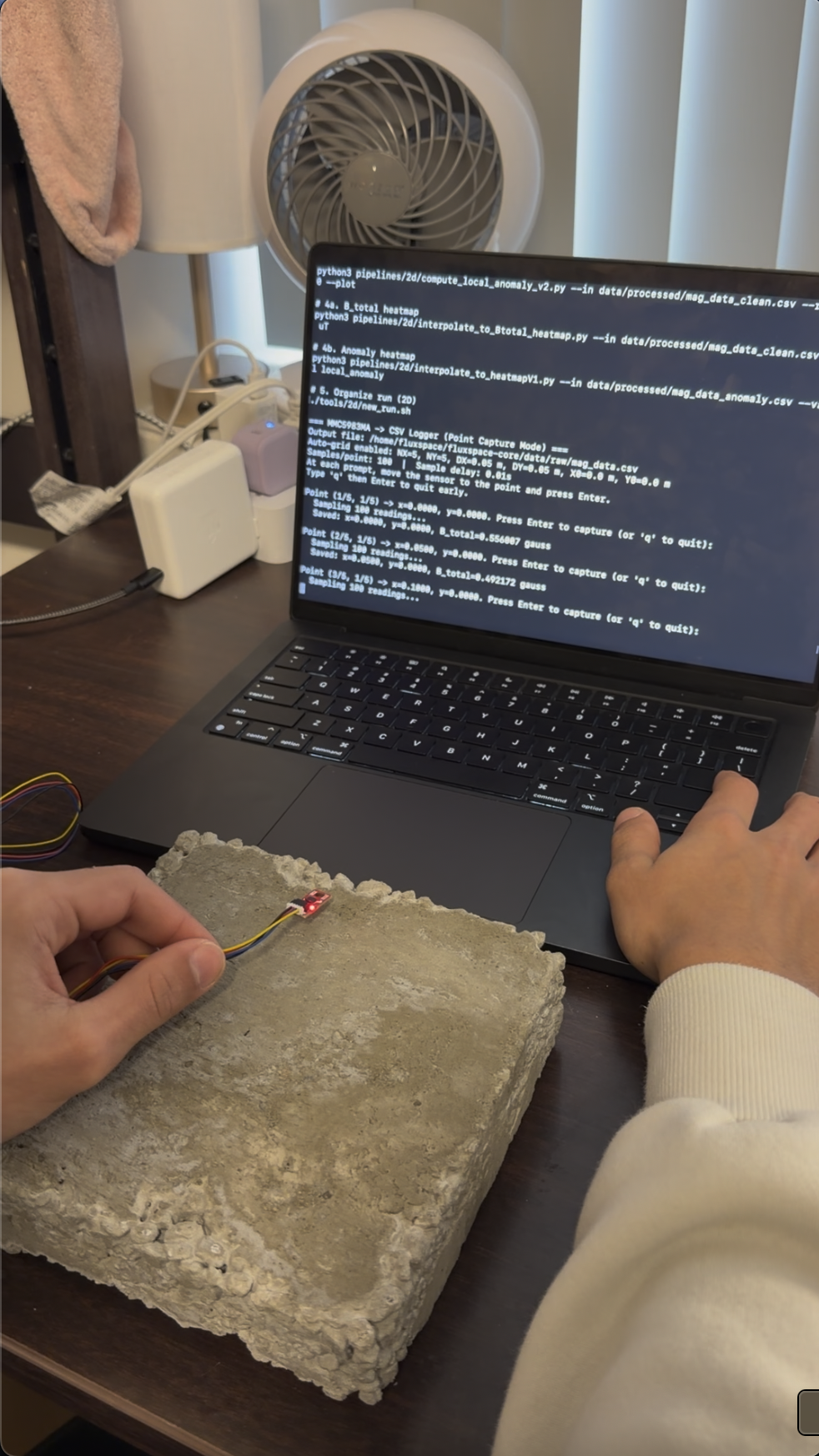 Manual magnetometer scan of concrete sample