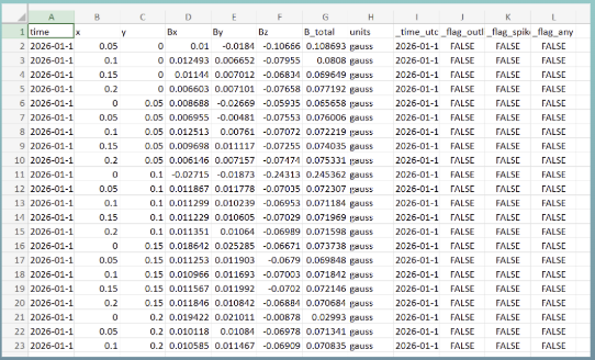 Raw sensor data CSV log
